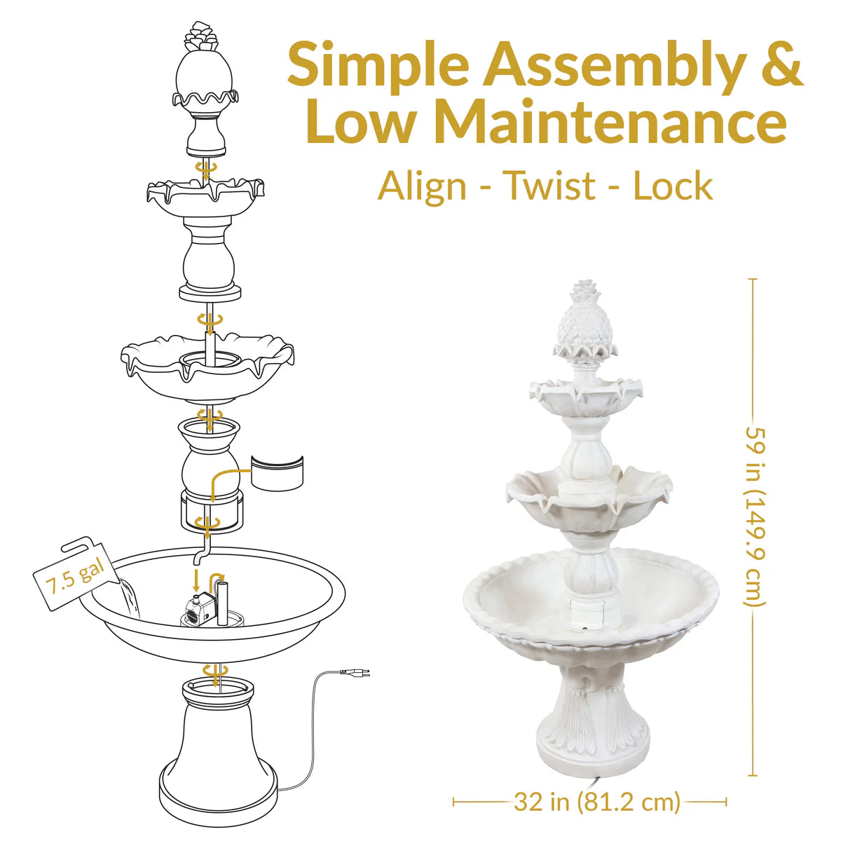 Sunnydaze 57" Welcome 3-Tier Outdoor Water Fountain FC-73018