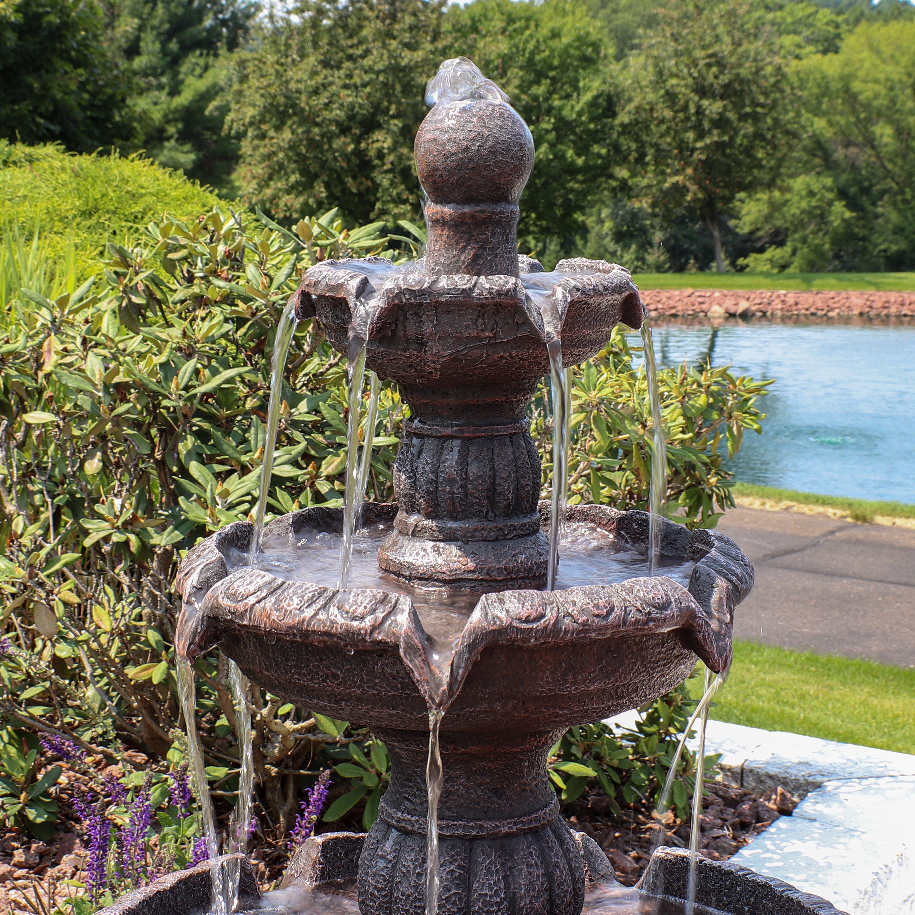 Sunnydaze Mediterranean 4-Tier Outdoor Water Fountain with Electric Pump