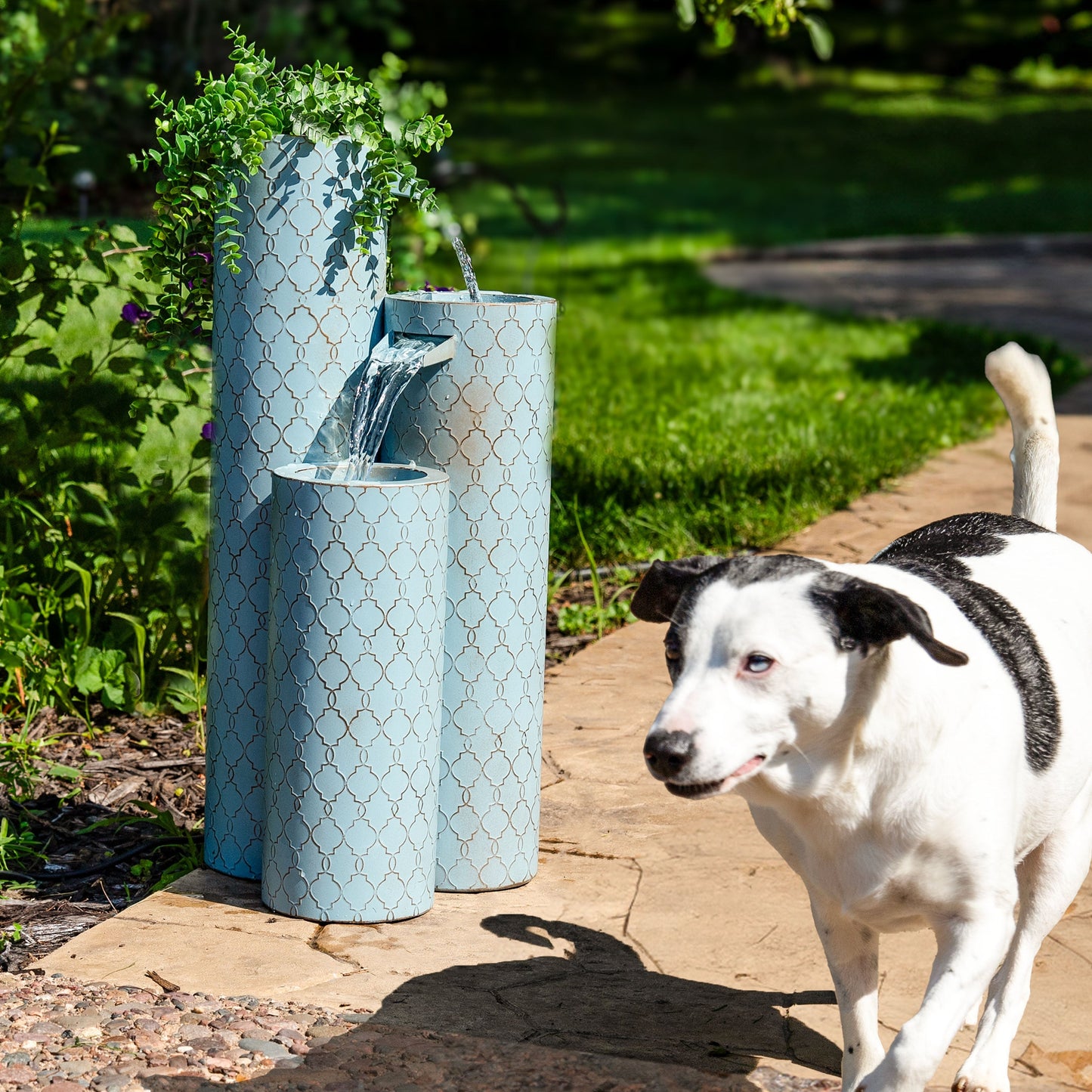 Sunnydaze 27.5" Moroccan Trellis 3-Column Modern Outdoor Water Fountain