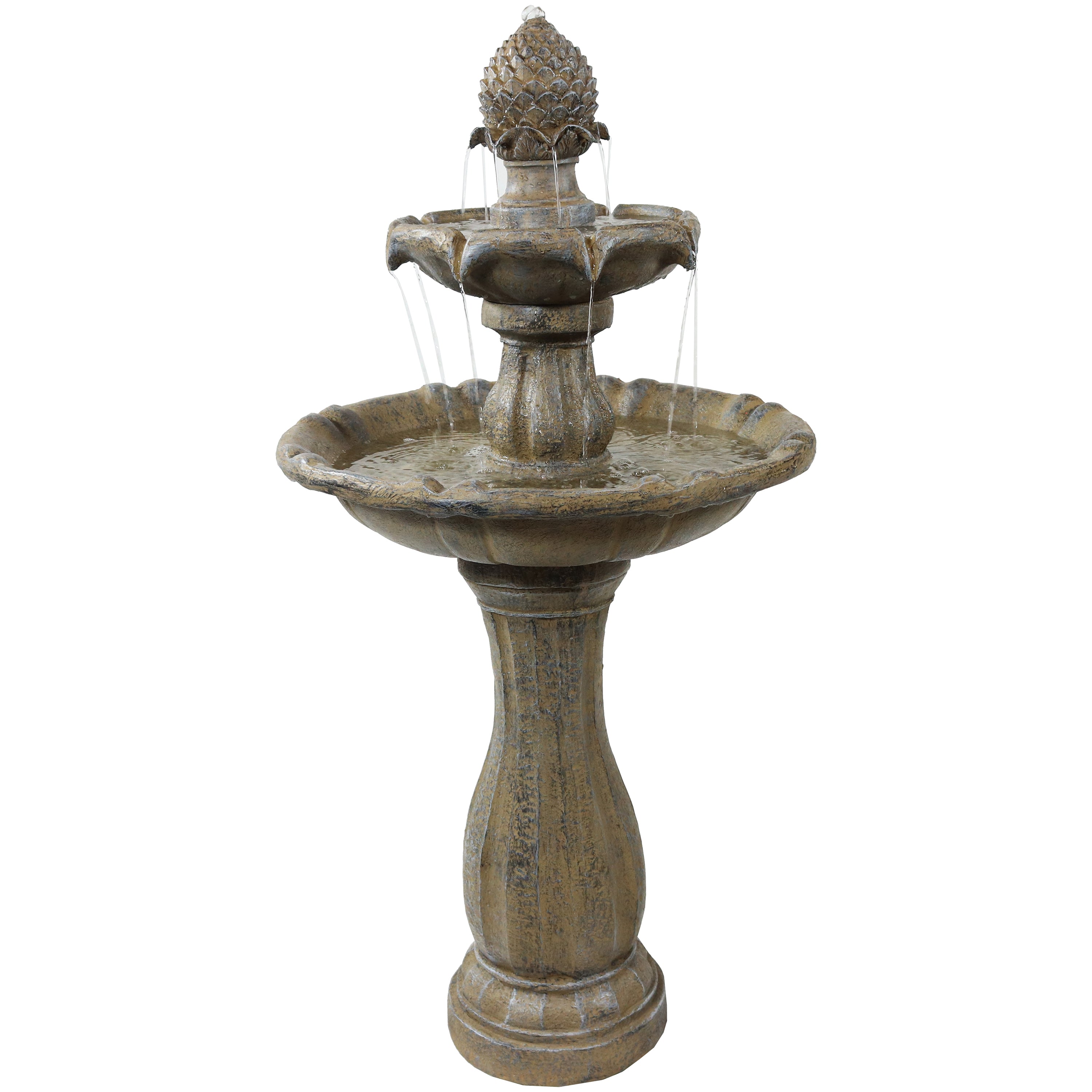 Sunnydaze 2-Tier Pineapple 46" Solar Fountain with Battery Backup