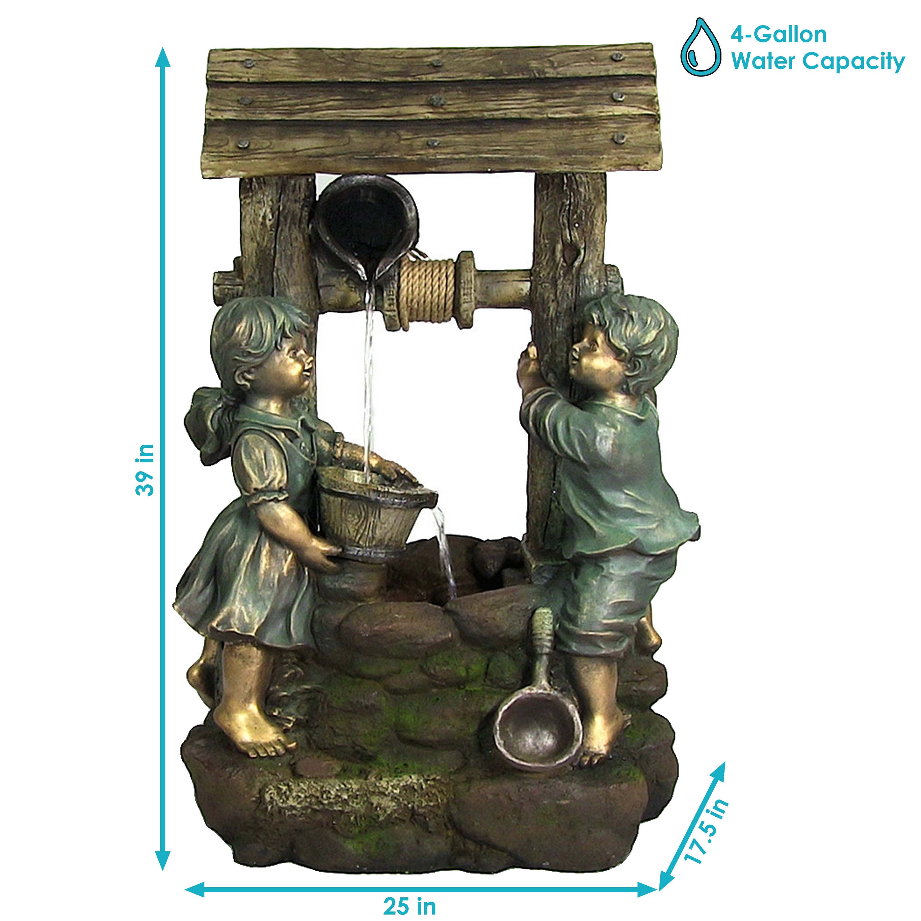 Sunnydaze Children at the Well 39" Electric Water Fountain with LED Light