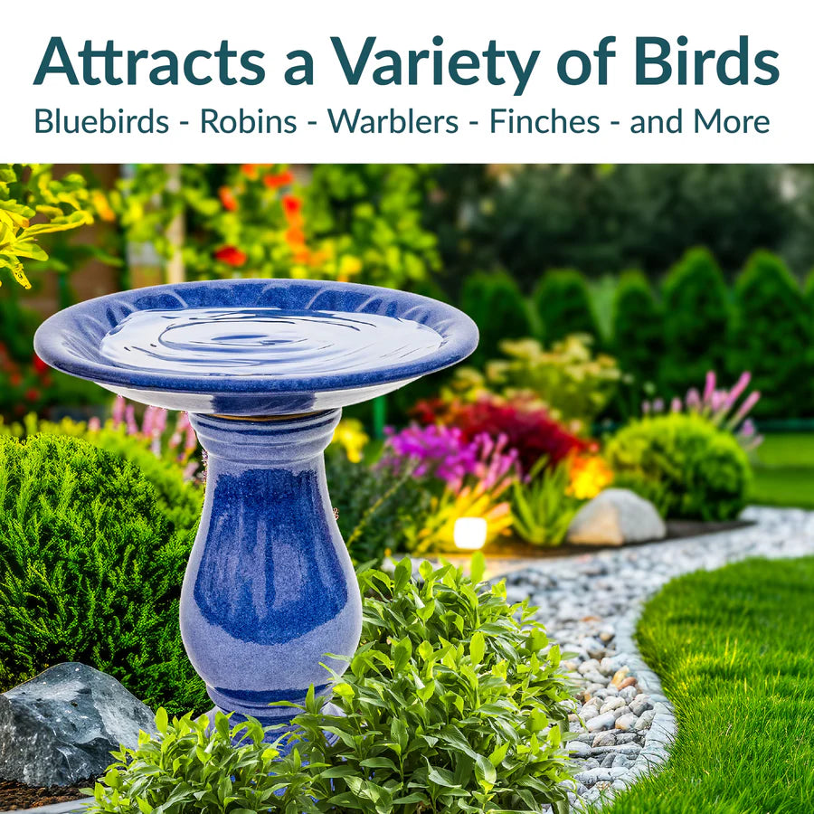 Sunnydaze 21.5" H Daisy Embossed Bowl Glazed Ceramic Bird Bath