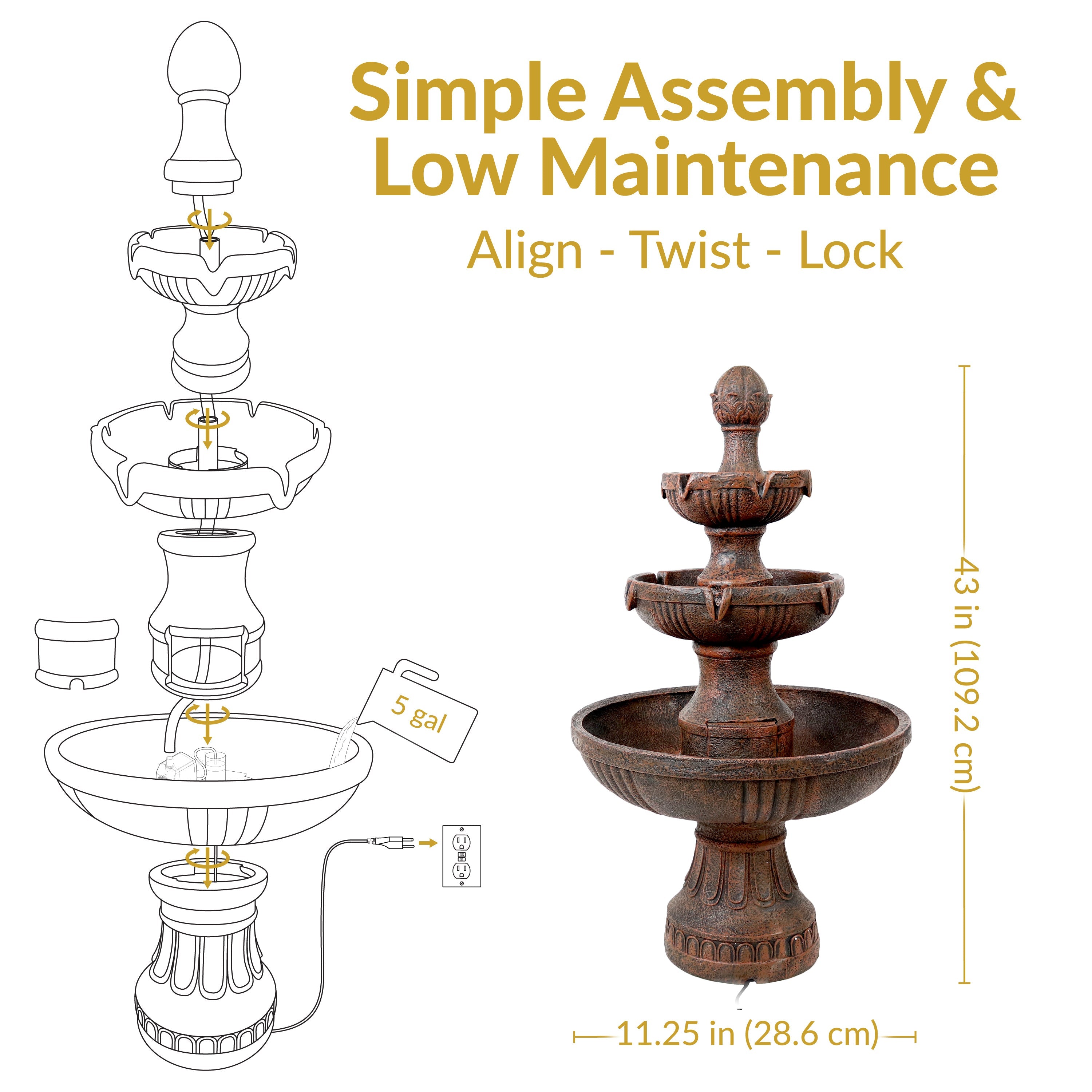 Sunnydaze 43" H Flower Blossom Outdoor Electric 3-Tier Water Fountain
