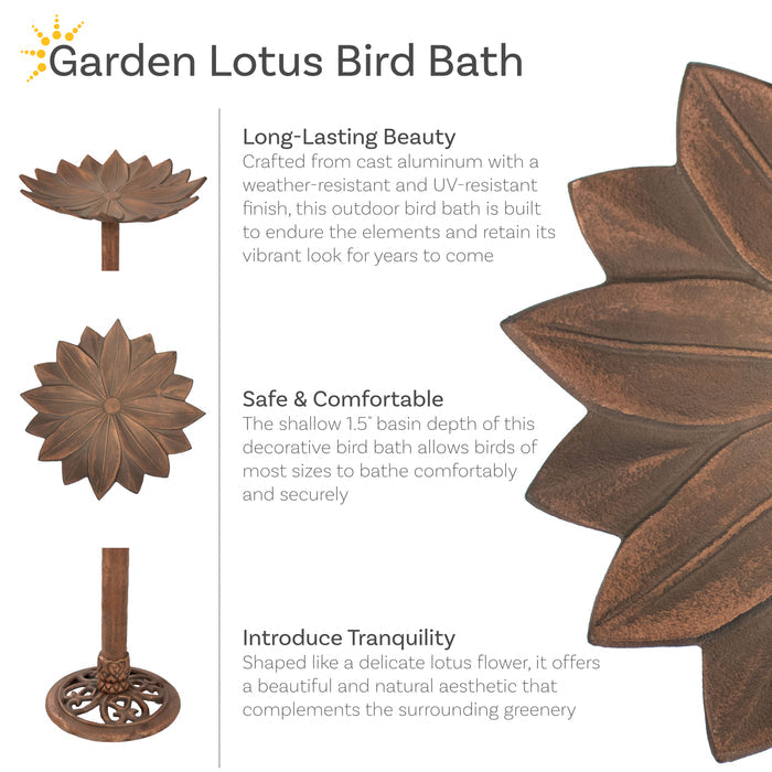 Sunnydaze Garden Lotus 16.5" Metal Bird Bath