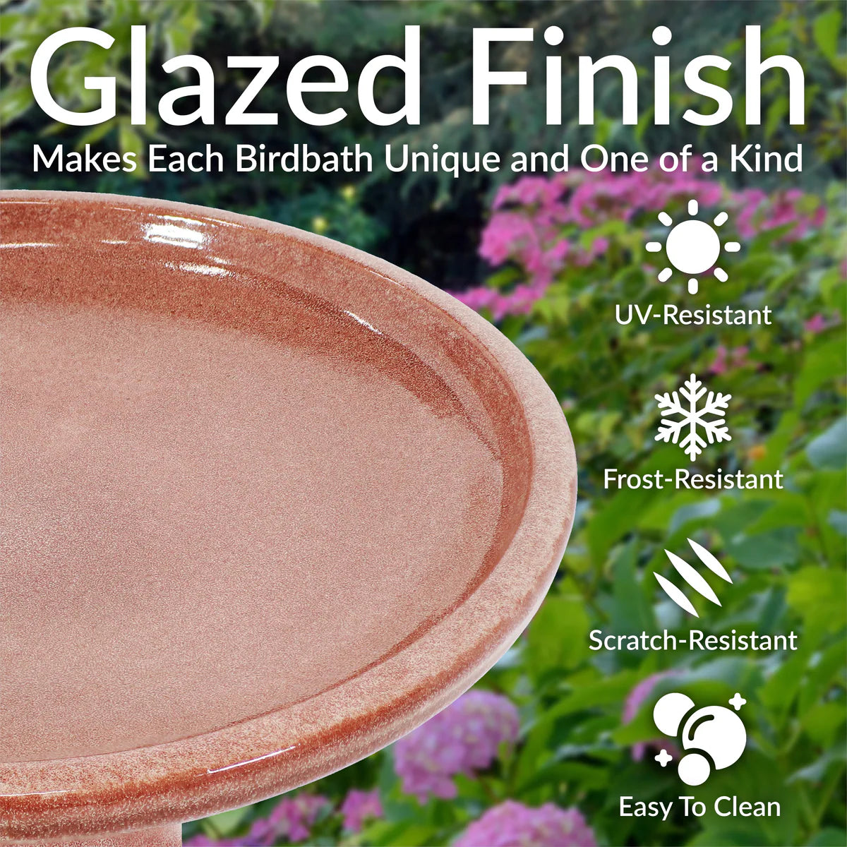 Sunnydaze 18" Glazed Ceramic Outdoor Bird Bath