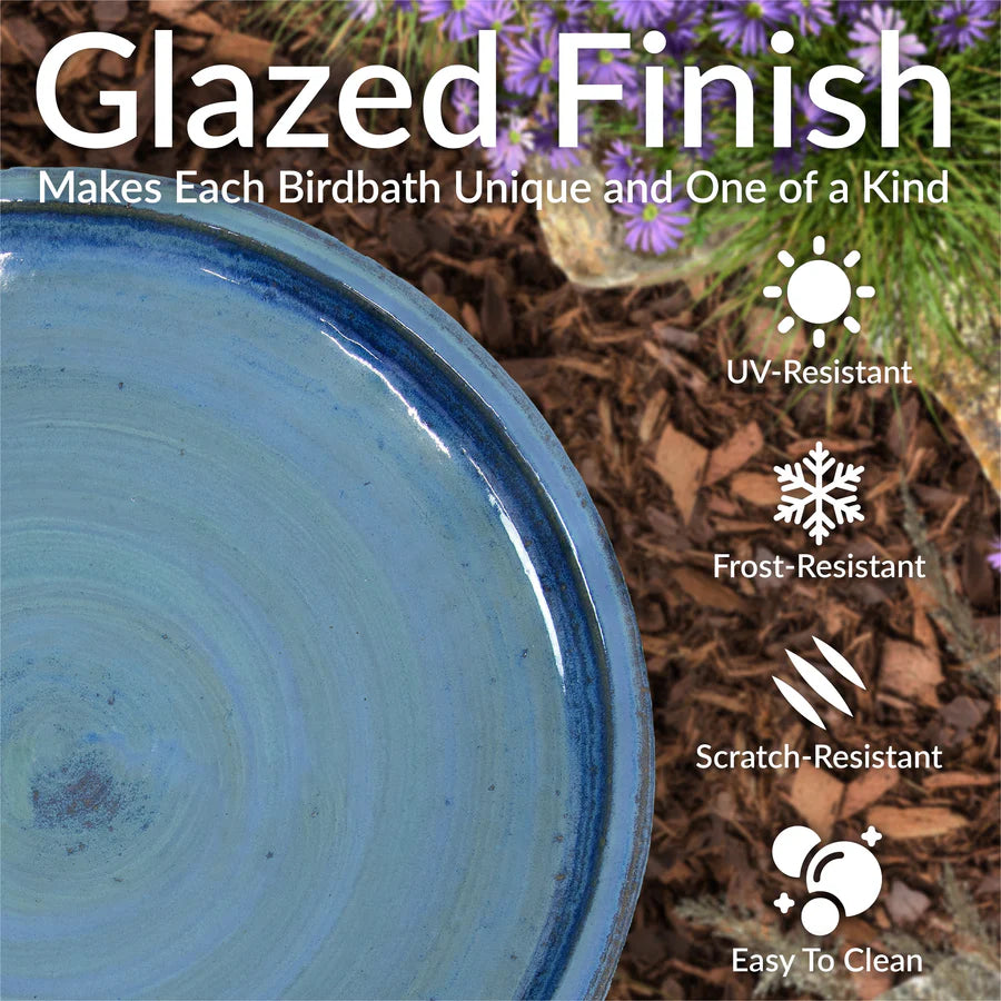 Sunnydaze 18" Glazed Ceramic Outdoor Bird Bath