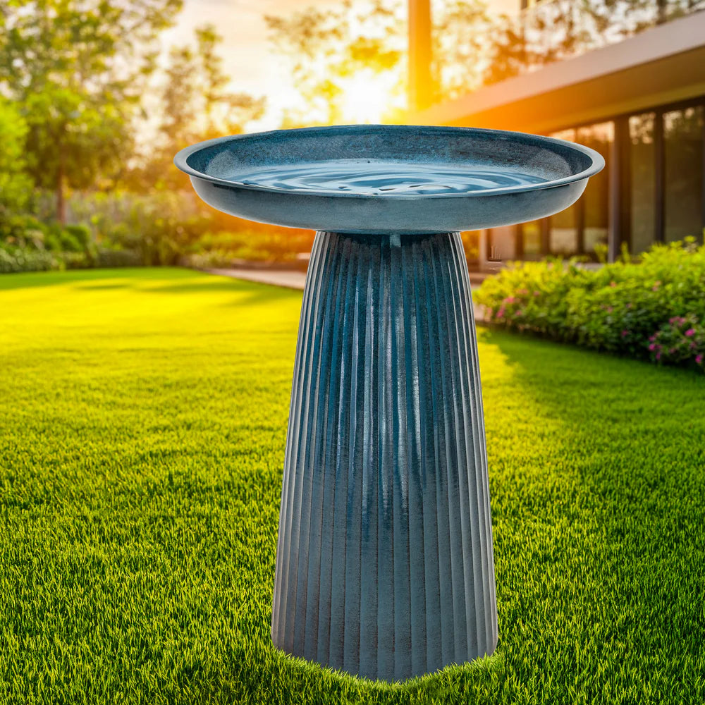 Sunnydaze Gleeful Garden Metal Outdoor Bird Bath - UV-Resistant Finish