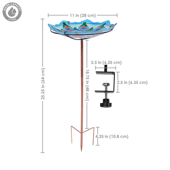 Sunnydaze Deck-Mounted/Staked Glass Bird Bath