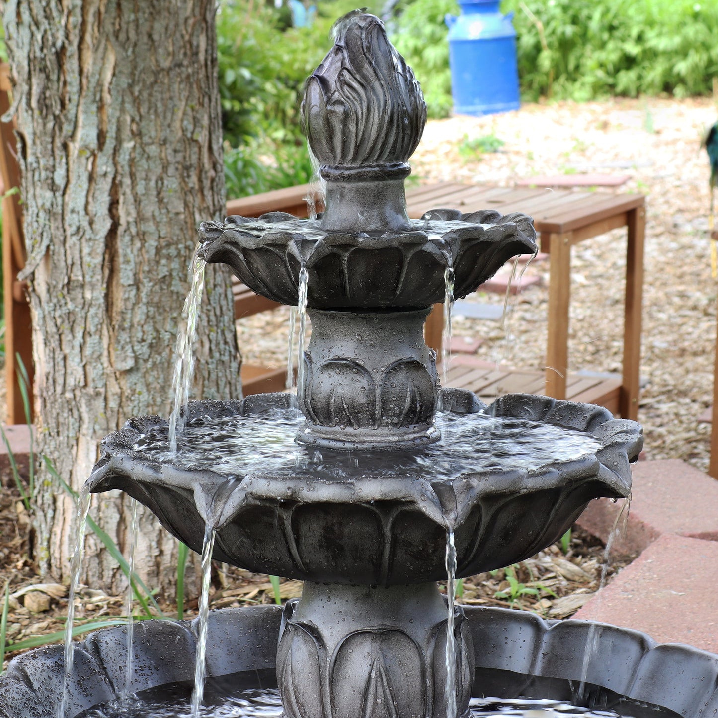 Sunnydaze 46" Classic Tulip 3-Tier Electric Water Fountain