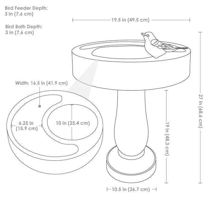 Sunnydaze 27" Traditional Resin Bird Bath with Feeder Compartment