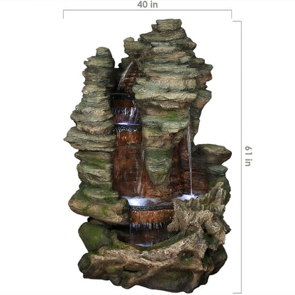 Sunnydaze 61" Flat Rock Summit Large Outdoor Waterfall Fountain with LED Lights