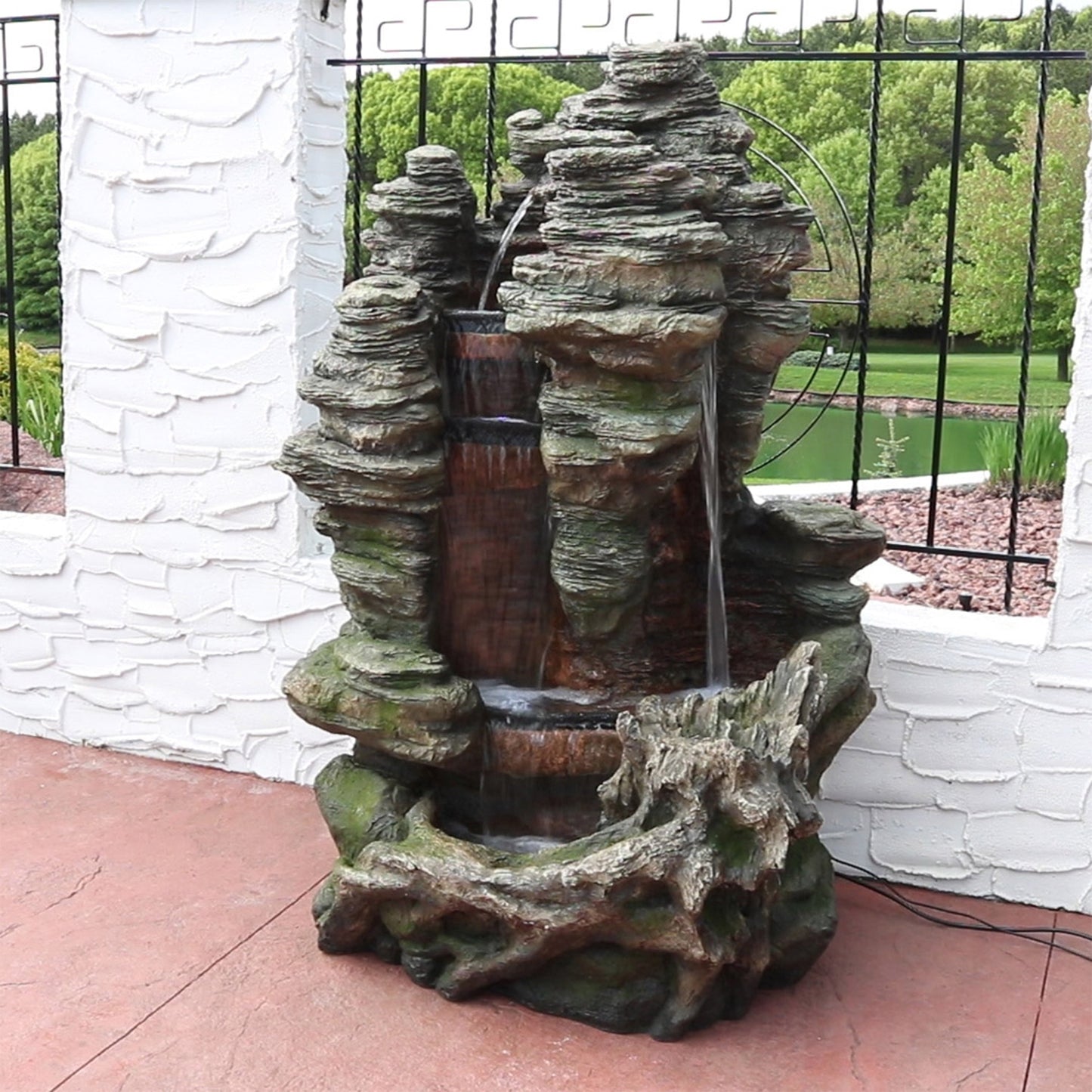 Sunnydaze 61" Flat Rock Summit Large Outdoor Waterfall Fountain with LED Lights