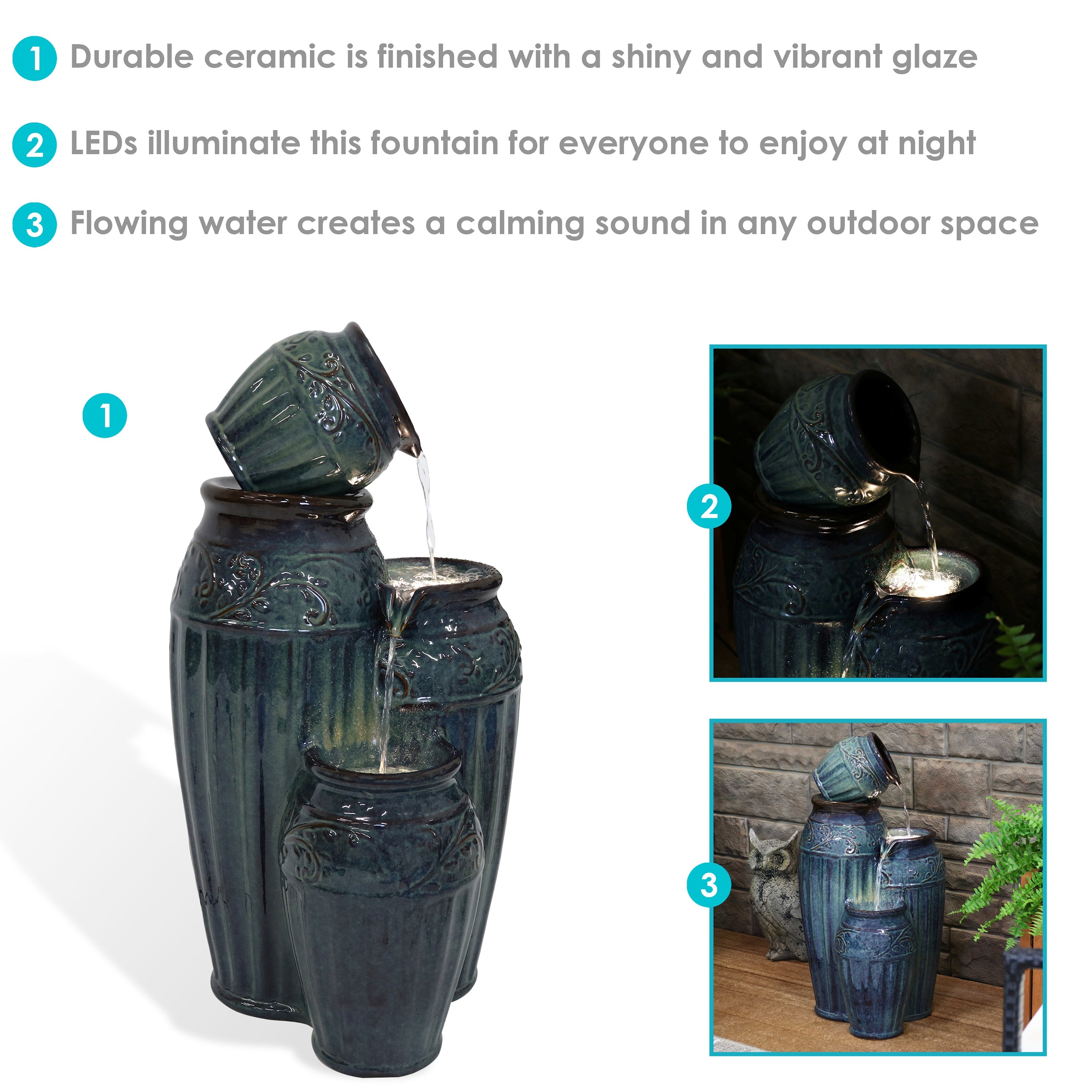 Sunnydaze 27" Tour de Vase Ceramic Outdoor Water Fountain