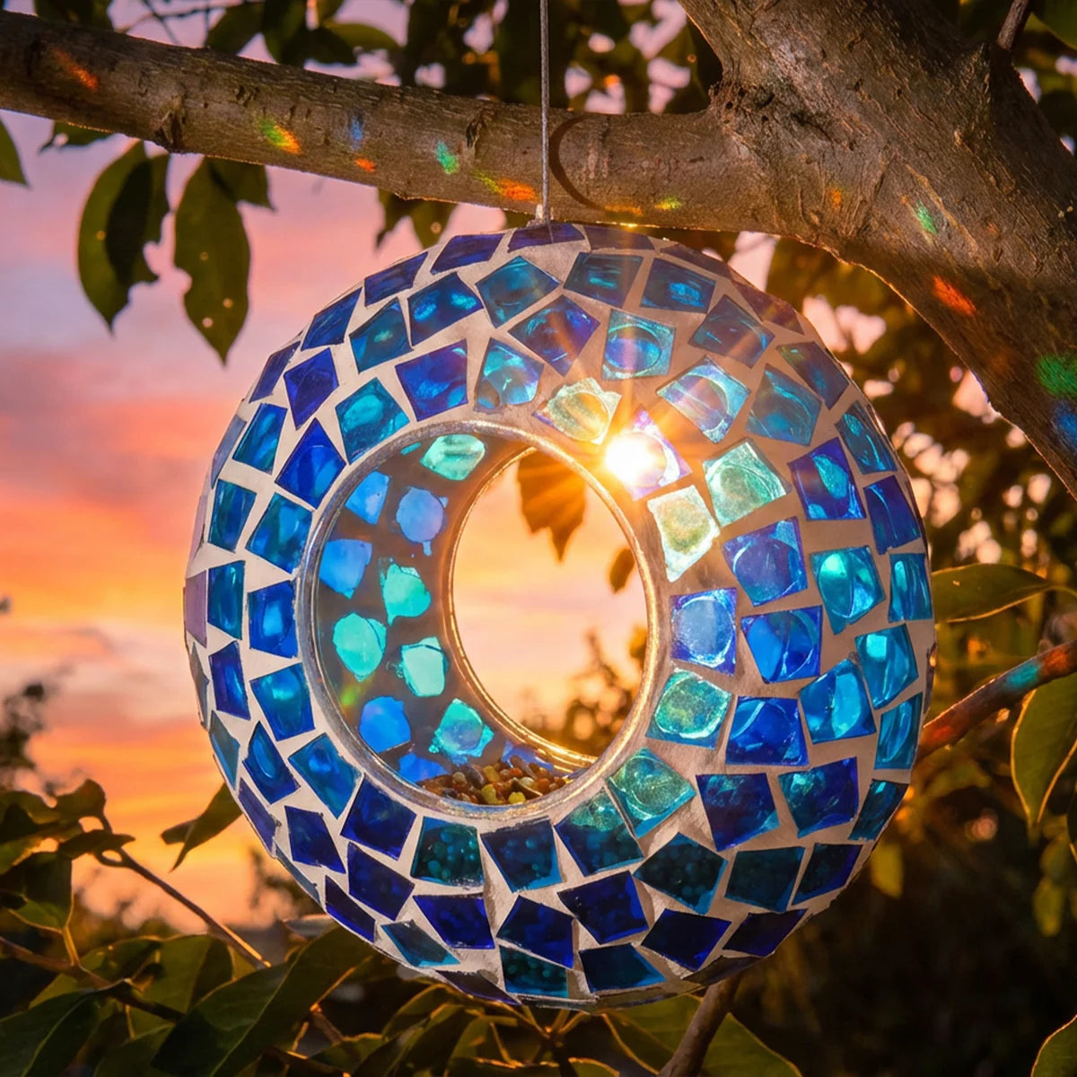Sunnydaze 6" Mosaic Fly-Through Hanging Bird Feeder