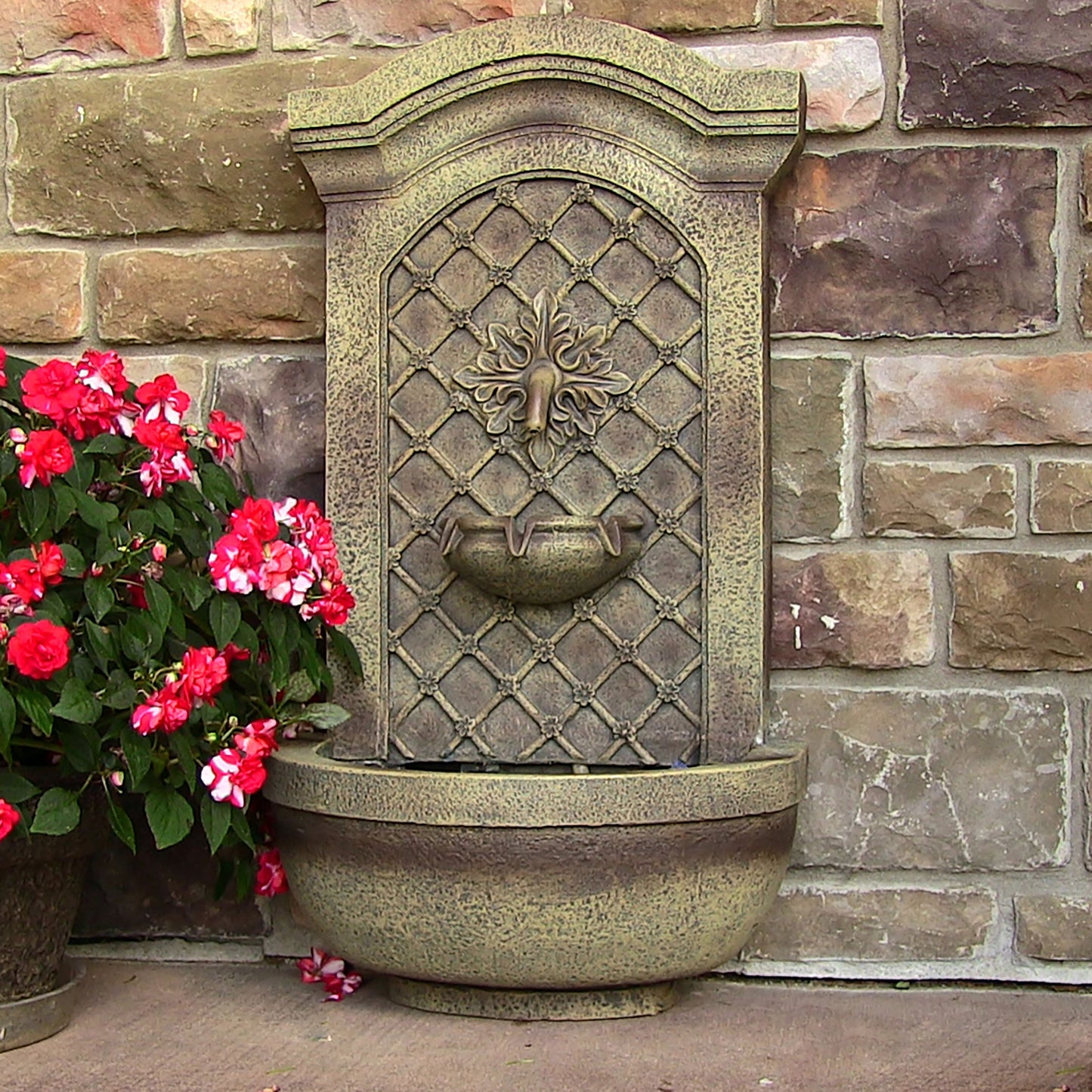 Sunnydaze Rosette Solar Wall Fountain with Battery Backup