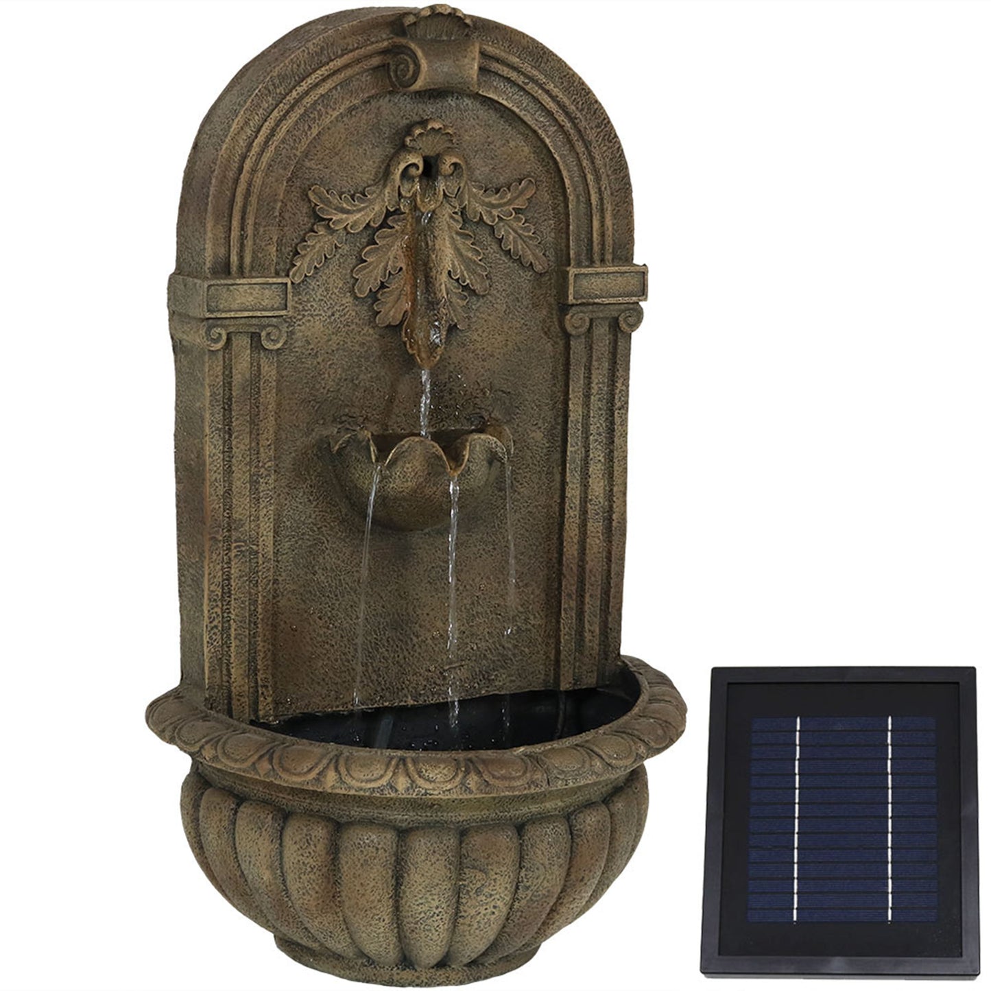 Sunnydaze Florence Solar Outdoor Wall Fountain - Battery Backup