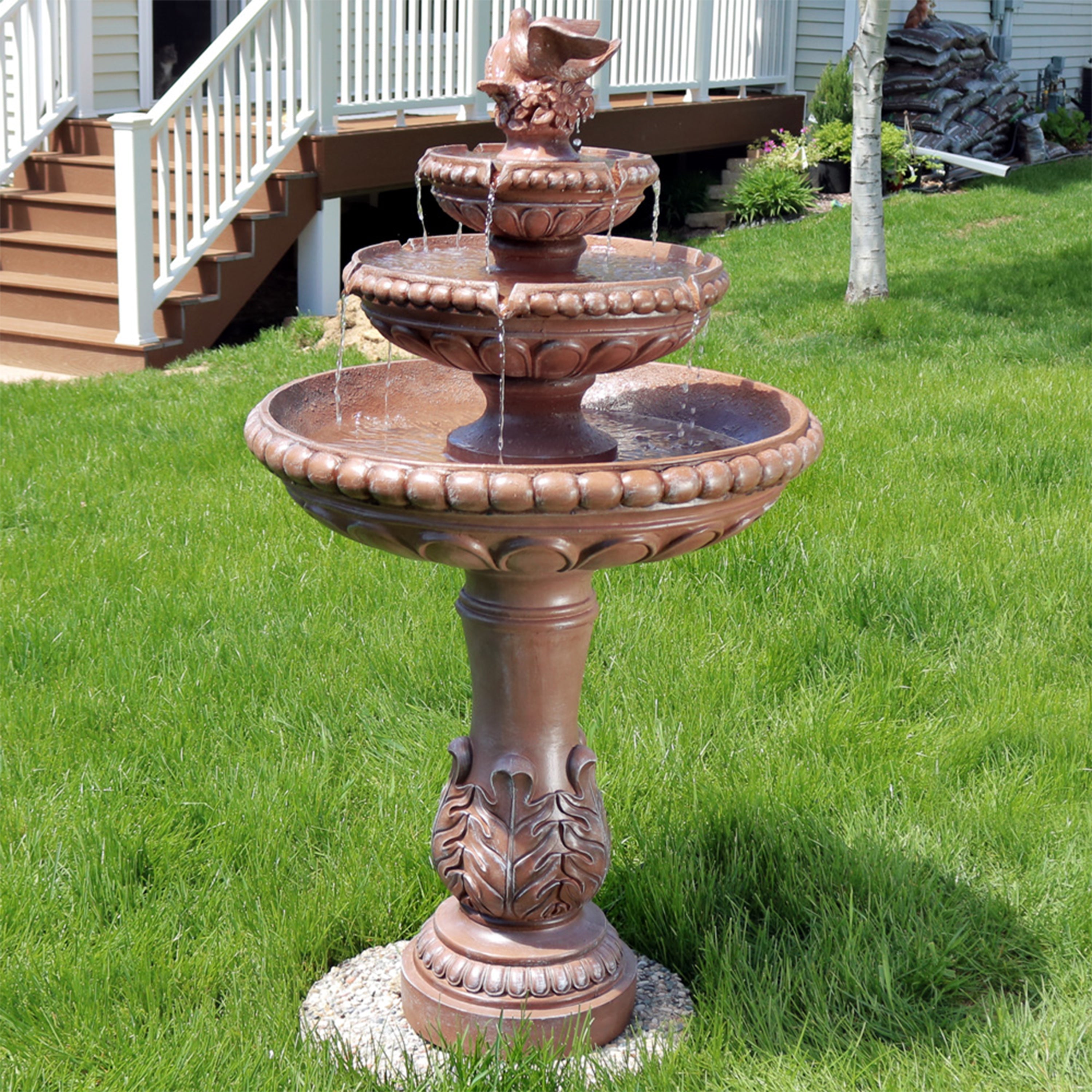 Sunnydaze 43" H 3-Tier Dove Pair Outdoor Water Fountain