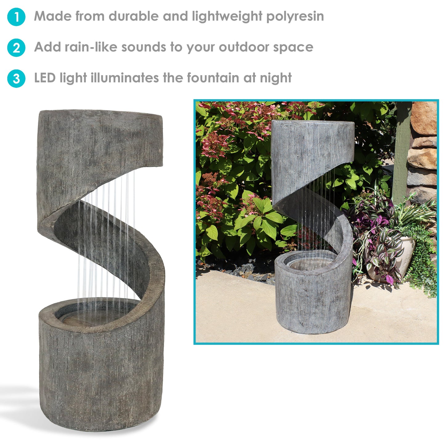 Sunnydaze 31" Showering Spiral Electric Water Fountain with LED Light