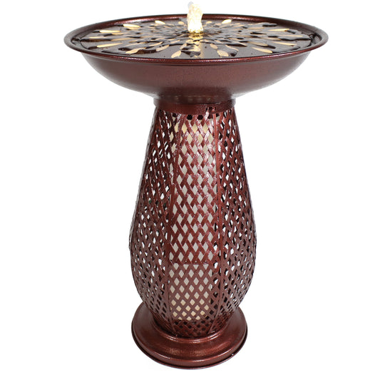 Sunnydaze 28.75" Iron Crosshatch Bird Bath Fountain with LED Lights