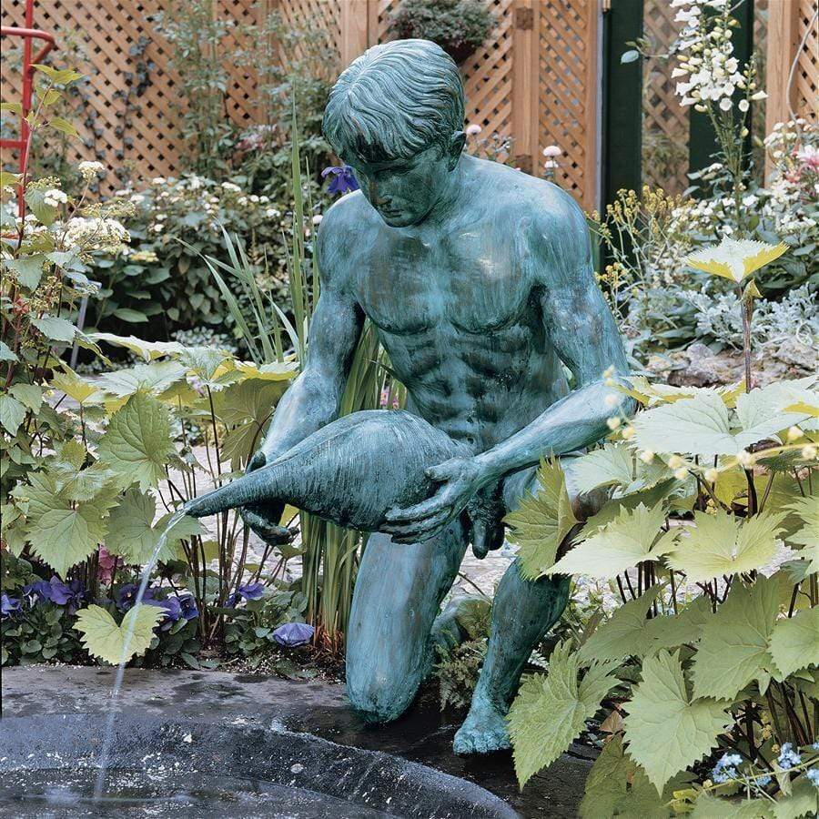 Design Toscano Garden Statues Design Toscano Man with Shell Bronze Sculpture Garden Statue SU9205