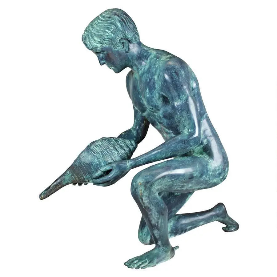 Design Toscano Garden Statues Design Toscano Man with Shell Bronze Sculpture Garden Statue SU9205