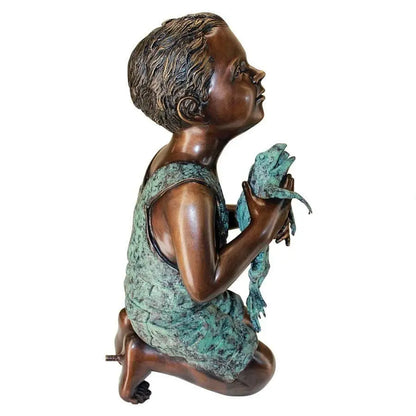 Design Toscano Garden Statues Design Toscano Piped for Water New Friend Boy with Frog Bronze Garden Statue AS26040