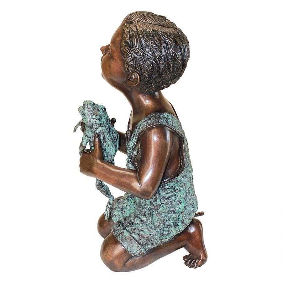 Design Toscano Garden Statues Design Toscano Piped for Water New Friend Boy with Frog Bronze Garden Statue AS26040