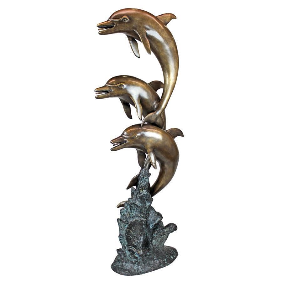 Design Toscano Garden Statues Design Toscano Triple Leaping Dolphins Cast Bronze Garden Statue AS23142