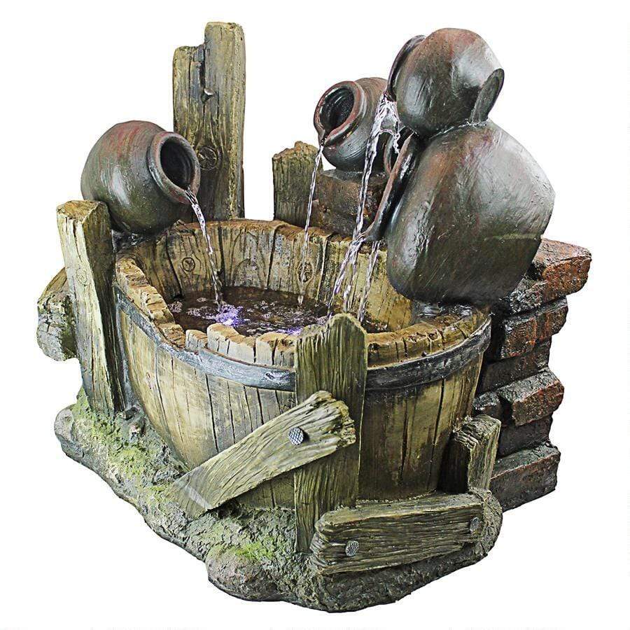 Design Toscano Outdoor Fountains Design Toscano Urns and Barrel Cascading Waterfall Illuminated Garden Outdoor Fountain QN1638