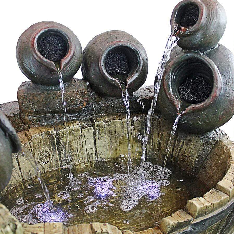 Design Toscano Outdoor Fountains Design Toscano Urns and Barrel Cascading Waterfall Illuminated Garden Outdoor Fountain QN1638
