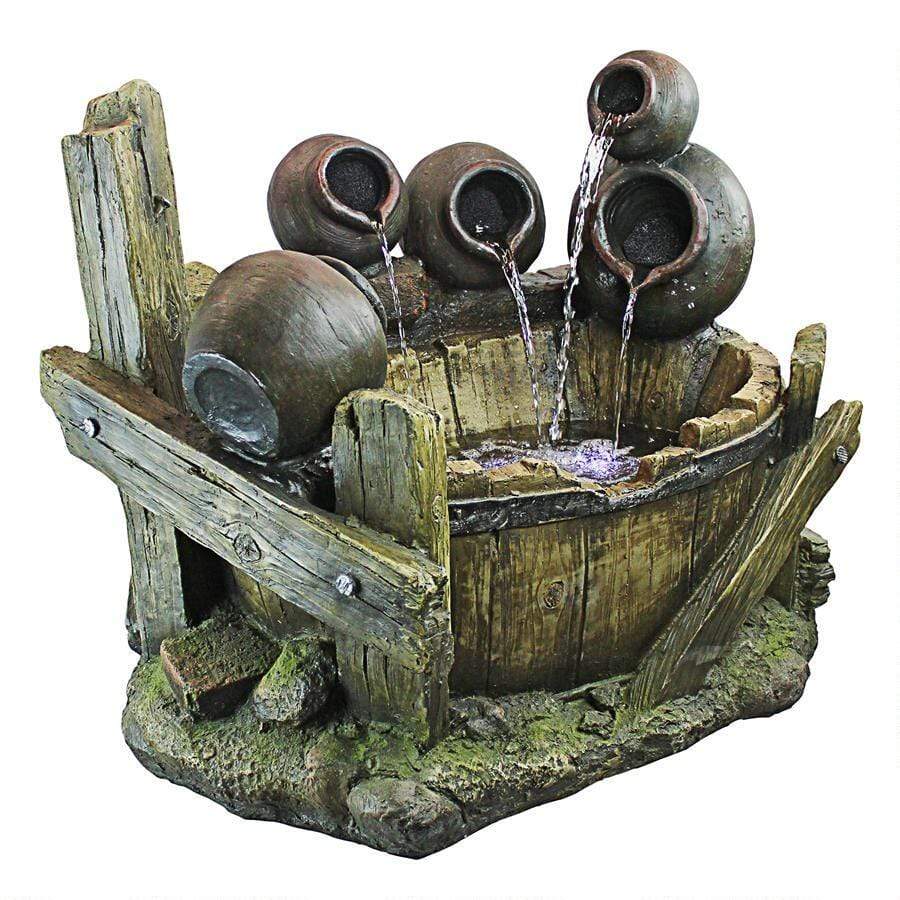 Design Toscano Outdoor Fountains Design Toscano Urns and Barrel Cascading Waterfall Illuminated Garden Outdoor Fountain QN1638