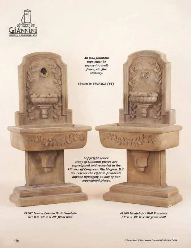 Giannini Garden Outdoor Fountains Lemon Lavado / Vintage / 61"b x 30"w x 20" from wall Giannini Garden Lemon Lavado Vintage Concrete Wall Outdoor Fountain 1207