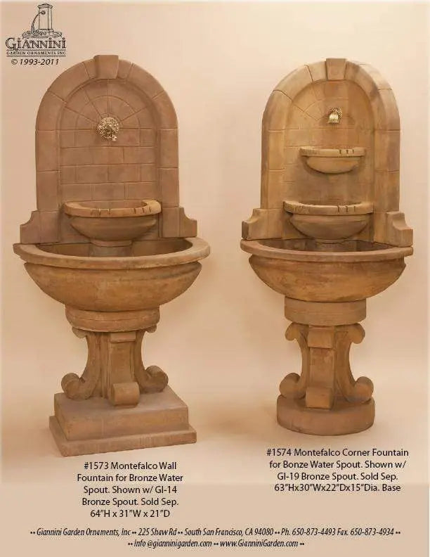Giannini Garden Outdoor Fountains Montefalco / Bronze Water Spout / 64"H x 31"W x 21"D Giannini Garden Montefalco Bronze Water Concrete Corner Outdoor Fountain 1574