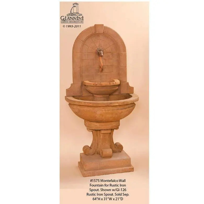 Giannini Garden Outdoor Fountains Montefalco / Rustic Iron Spout / 64"H x 31"W x 21"D Giannini Garden Montefalco Rustic Iron Concrete Wall Outdoor Fountain 1575