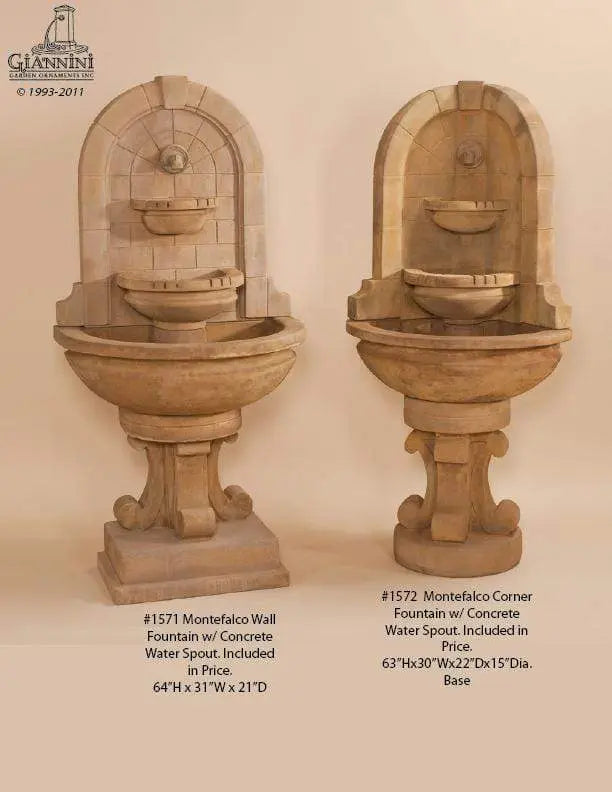 Giannini Garden Outdoor Fountains Montefalco / Concrete Water Spout / 64"H x 31"W x 21"D Giannini Garden Montefalco Spout Concrete Corner Outdoor Fountain 1572