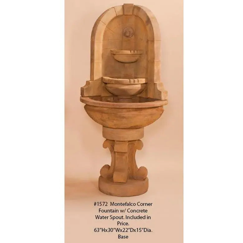 Giannini Garden Outdoor Fountains Montefalco 1572 / Concrete Water Spout / 63"H x 30"W x 22"D x 15 Dia Giannini Garden Montefalco Spout Concrete Corner Outdoor Fountain 1572