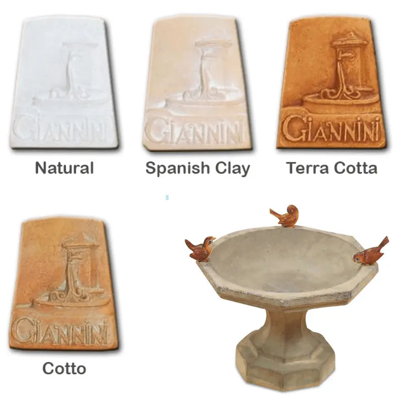 Giannini Garden Outdoor Fountains Octo (NO Birds) / Natural (NAT) / 11"H x 17"W Giannini Garden Octo Bird Bath Outdoor Cast Stone 433