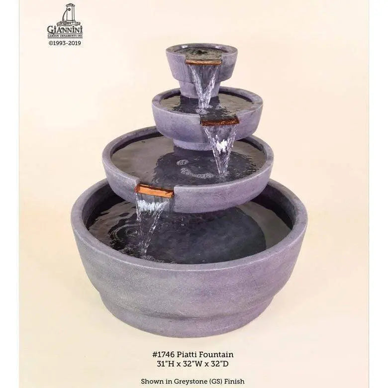 Giannini Garden Outdoor Fountains Piatti / Greystone / 31"H x 32"W x 32"D Giannini Garden Piatti Greystone Concrete Outdoor Fountain 1746