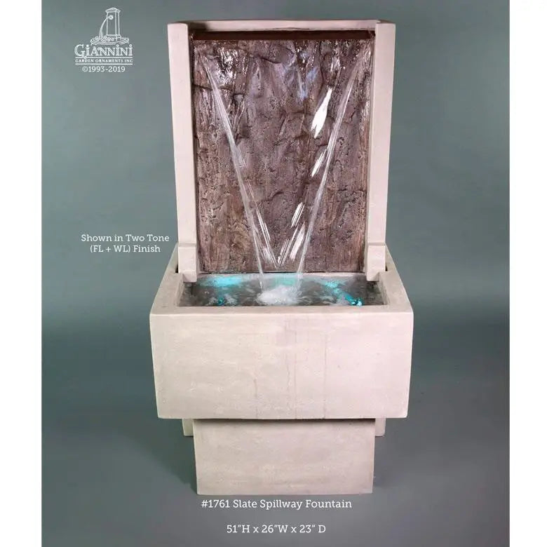 Giannini Garden Outdoor Fountains Slate / Two Tone FL + WL / 51"H x 26"W x 23"D Giannini Garden Slate Two Tone Concrete Spillway Outdoor Fountain 1761