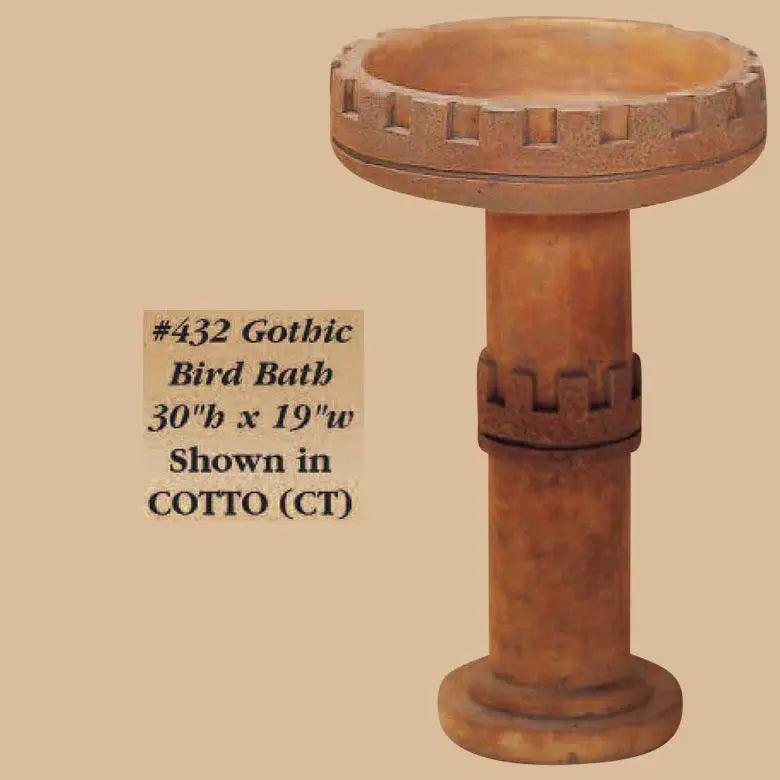 Giannini Garden Gothic Bird Bath Outdoor Cast Stone 432