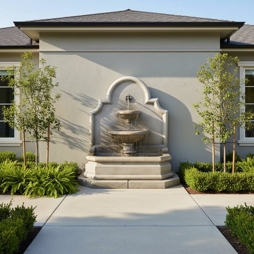 Giannini Garden Grand Venasque Walnut Concrete Wall Outdoor Fountain 1768 1768