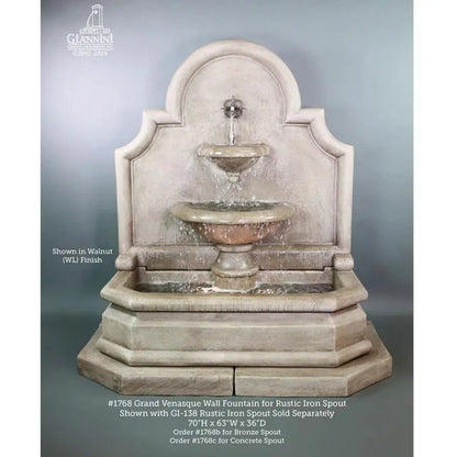 Giannini Garden Grand Venasque Walnut Concrete Wall Outdoor Fountain 1768