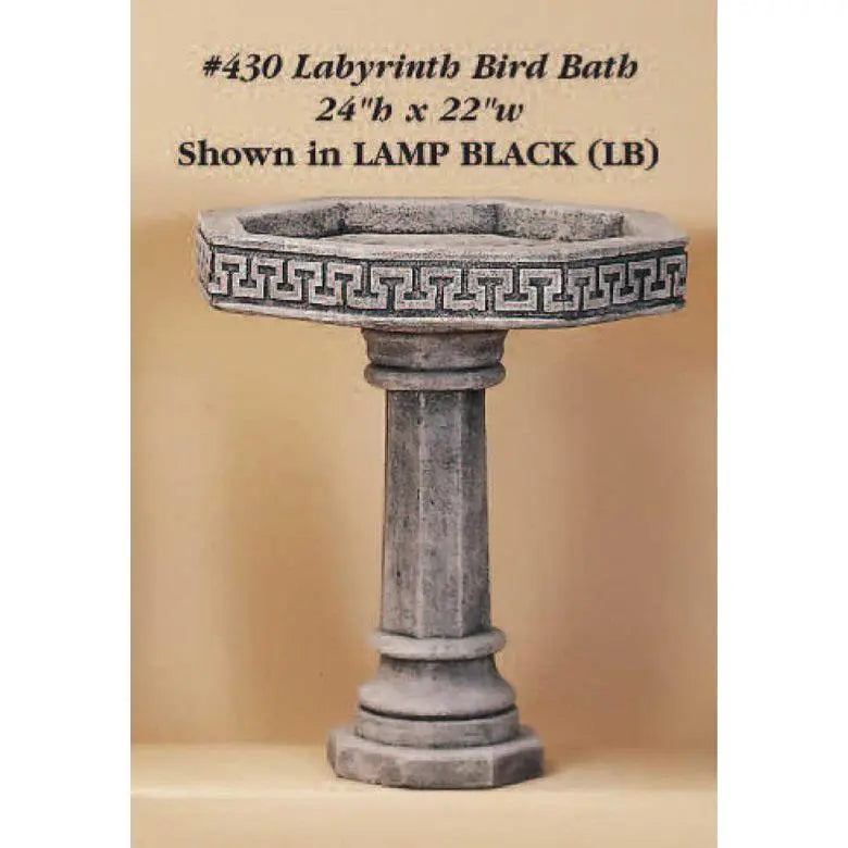 Giannini Garden Labyrinth Bird Bath Outdoor Cast Stone 430