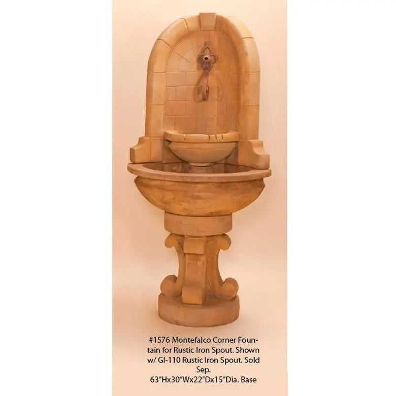 Giannini Garden Montefalco Rustic Iron Concrete Corner Outdoor Fountain 1576 1576