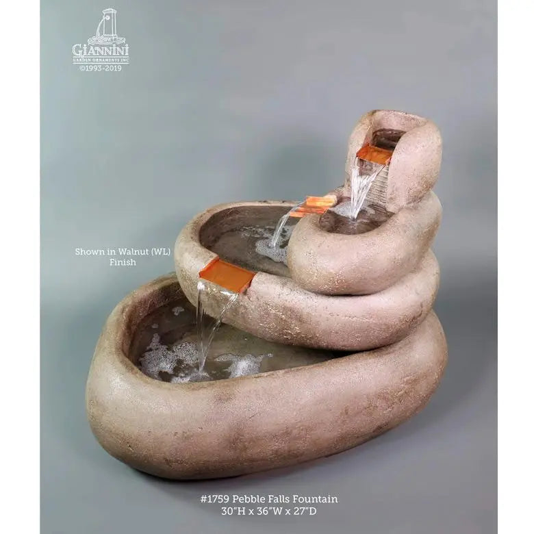 Giannini Garden Pebble Falls Walnut Concrete Outdoor Fountain 1759 1759