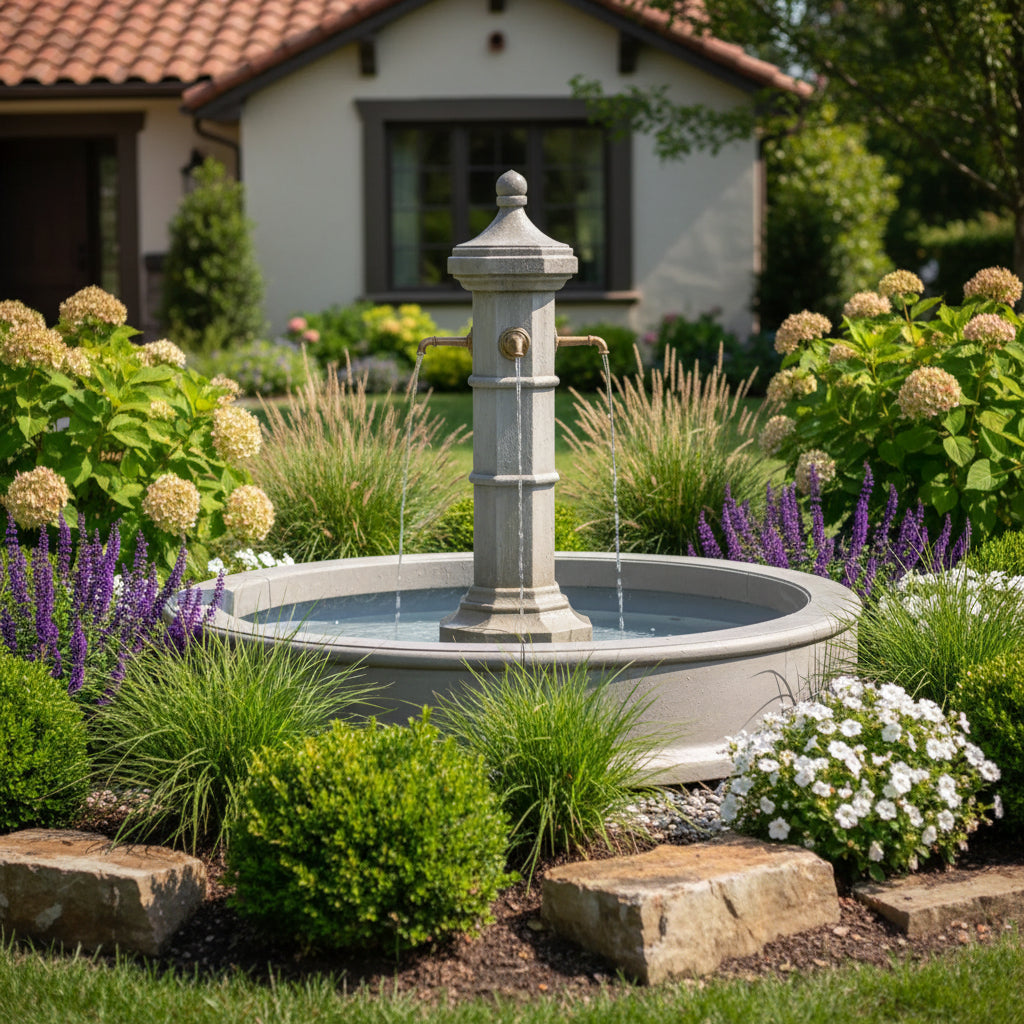 Giannini Garden Robaix Column French Limestone Concrete Outdoor Fountain 1732