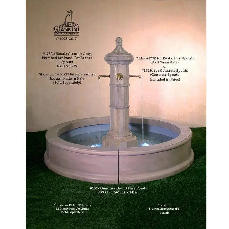 Giannini Garden Robaix Column French Limestone Concrete Outdoor Fountain 1732
