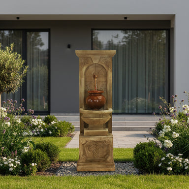 Giannini Garden St. Helena Urn Rustic Iron Concrete Outdoor Fountain with Base 1593 1593