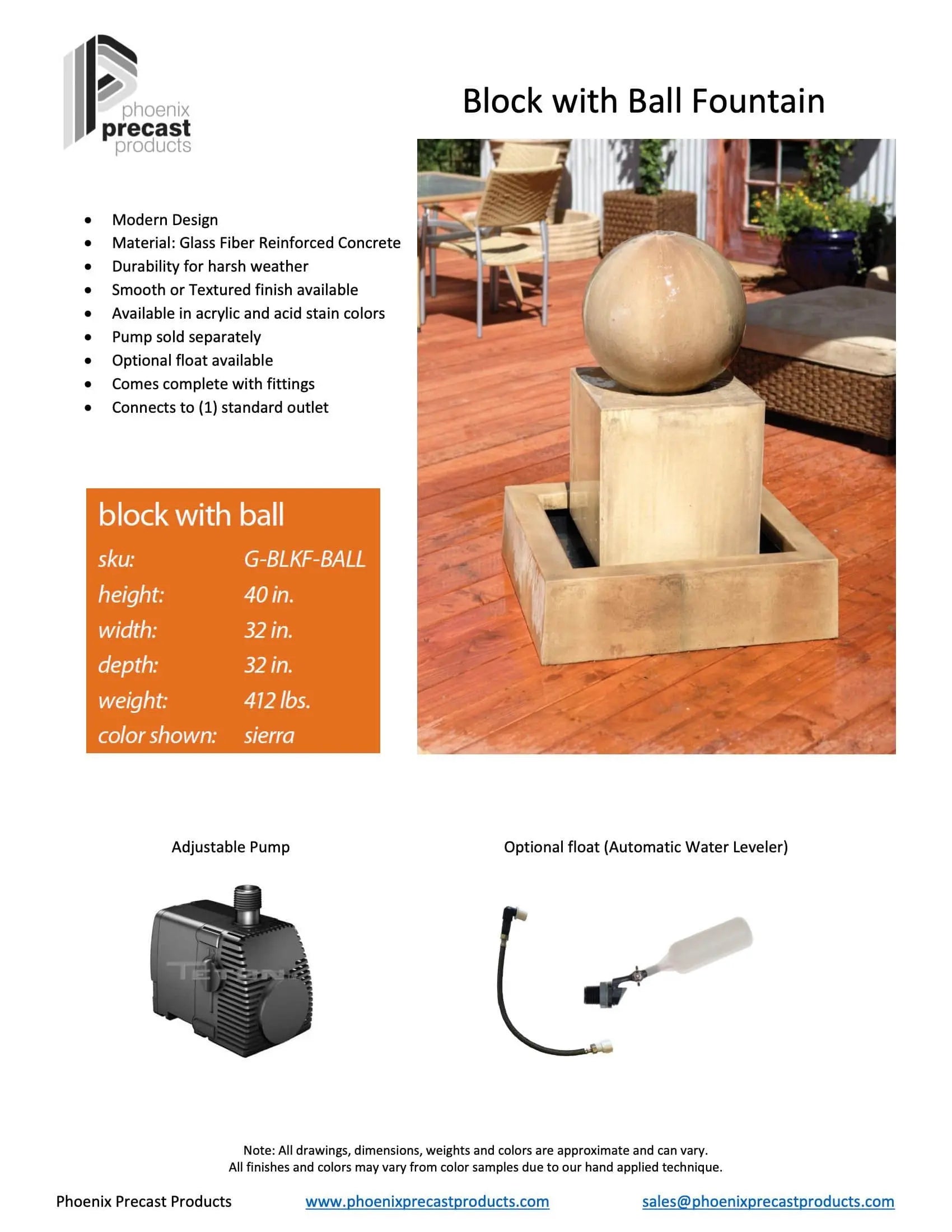 Phoenix Precast Outdoor Fountains Phoenix Precast Block 32" Wide Concrete Outdoor Fountain G-BLKF*-