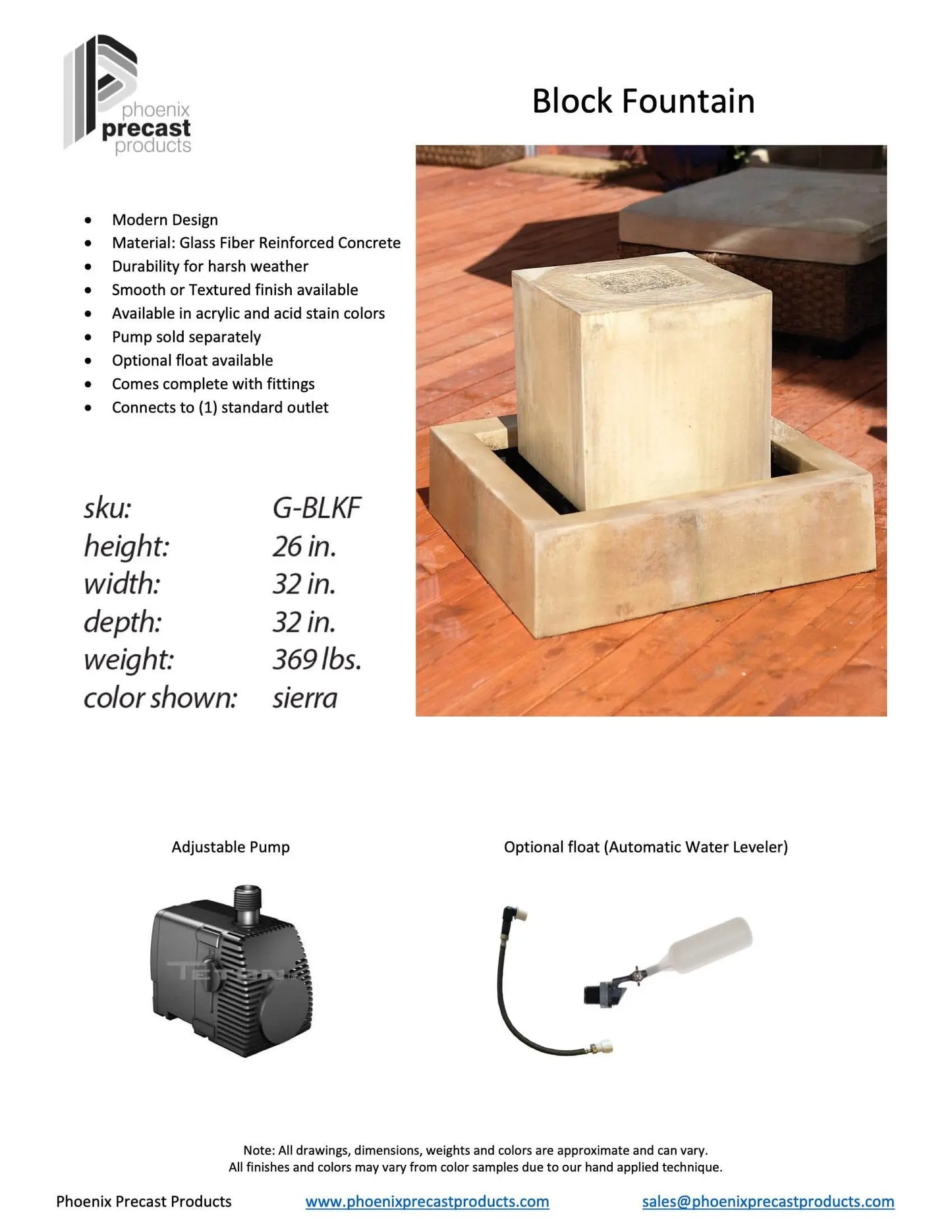 Phoenix Precast Outdoor Fountains Block / Absolute / Without Ball Phoenix Precast Block 32" Wide Concrete Outdoor Fountain G-BLKF*-